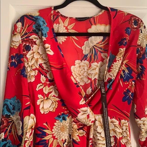Red Floral Wrap Dress - PLT - Picture 2 of 2